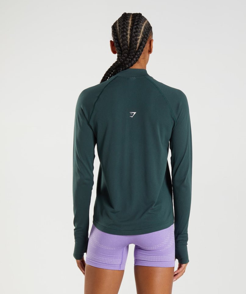 Women's Gymshark Vital Seamless 1/2 Zip Sweatshirts Dark Green | CA 6A150N